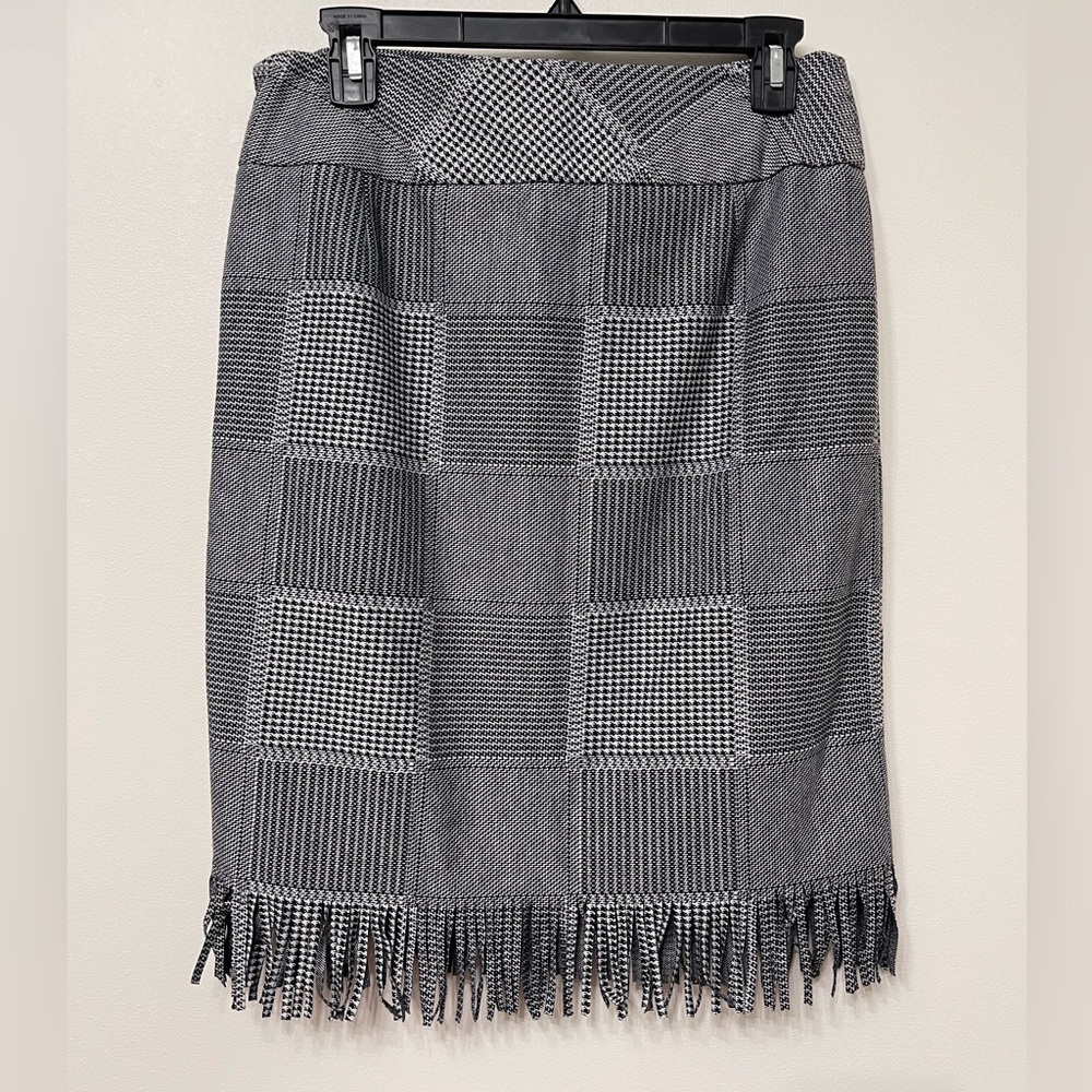 Attyre Plaid Fringe Pencil Skirt